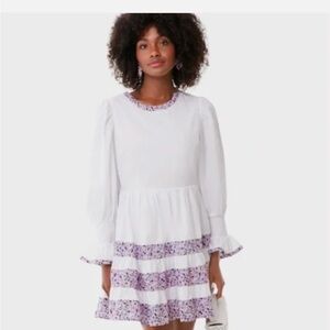 Pomander Place Purple Floral Tiered Fran Mini Dress White Purple Combo - NWT